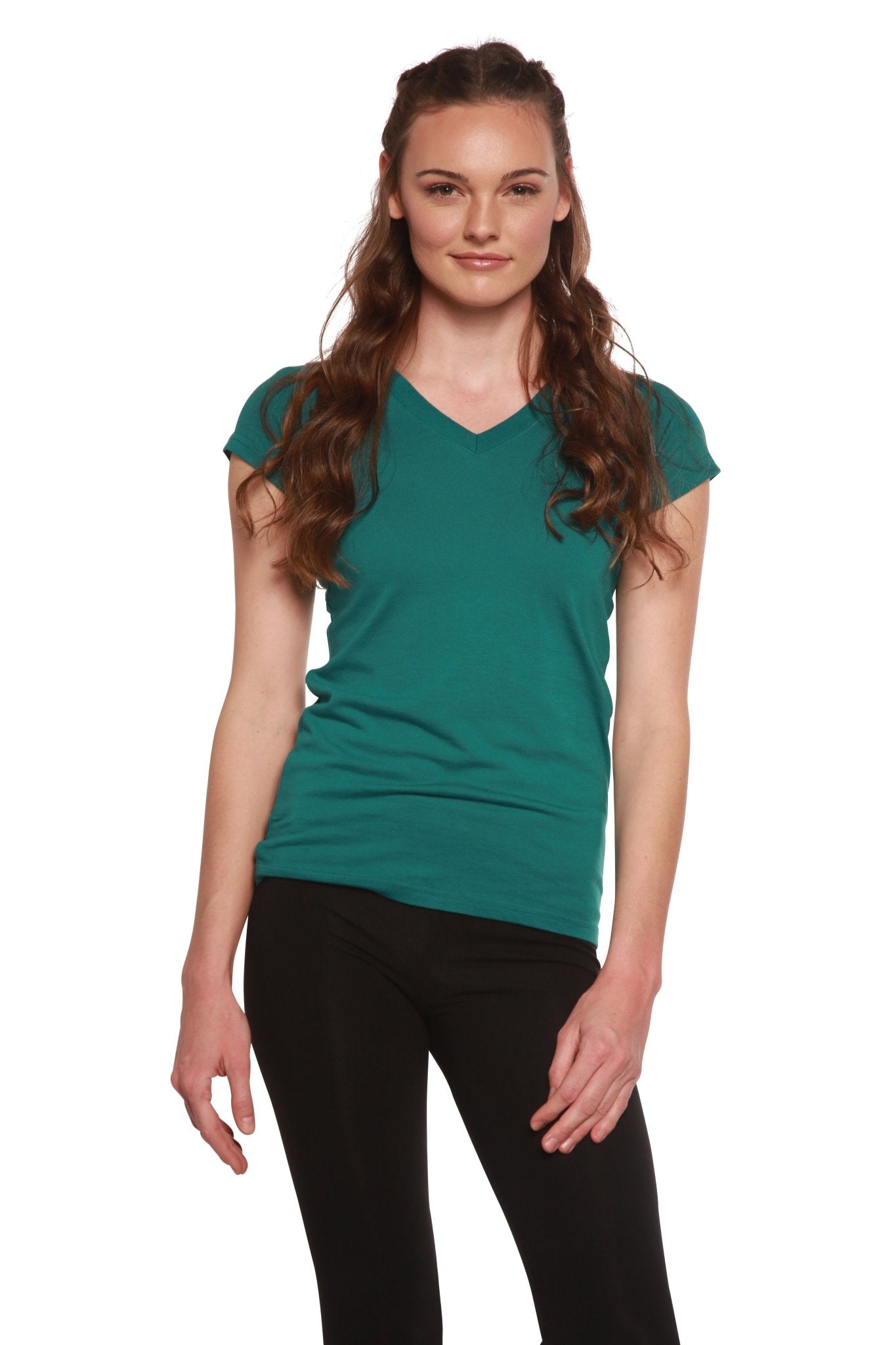 Women's Bamboo Viscose/Cotton V - Neck Cap Sleeve T-Shirt women's tshirt La Vie Bien Women's Bamboo Viscose/Cotton V - Neck Cap Sleeve T-Shirt