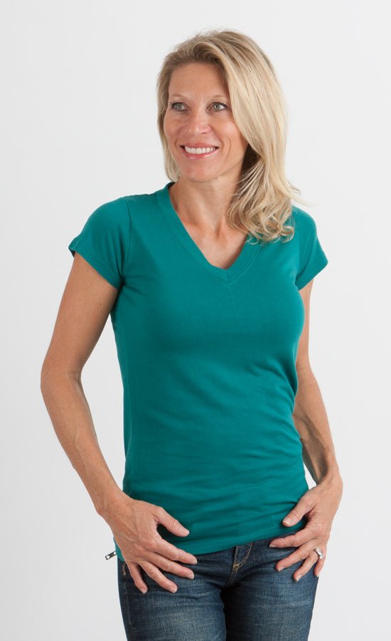 Women's Bamboo Viscose/Cotton V - Neck Cap Sleeve T-Shirt women's tshirt La Vie Bien Women's Bamboo Viscose/Cotton V - Neck Cap Sleeve T-Shirt