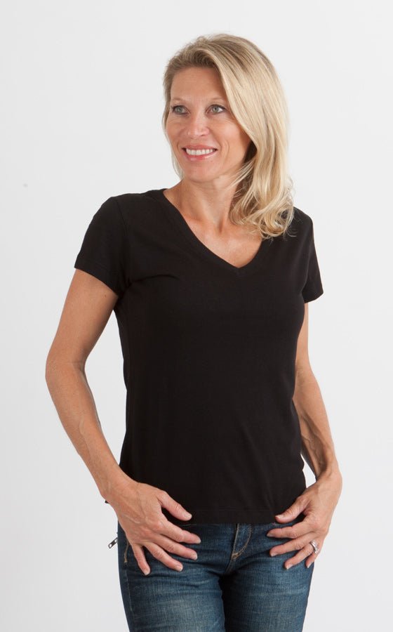 Women's Bamboo Viscose/Cotton V - Neck Cap Sleeve T-Shirt women's tshirt La Vie Bien Women's Bamboo Viscose/Cotton V - Neck Cap Sleeve T-Shirt