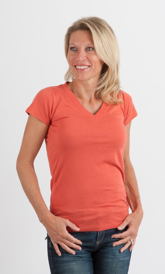 Women's Bamboo Viscose/Cotton V - Neck Cap Sleeve T-Shirt women's tshirt La Vie Bien Women's Bamboo Viscose/Cotton V - Neck Cap Sleeve T-Shirt