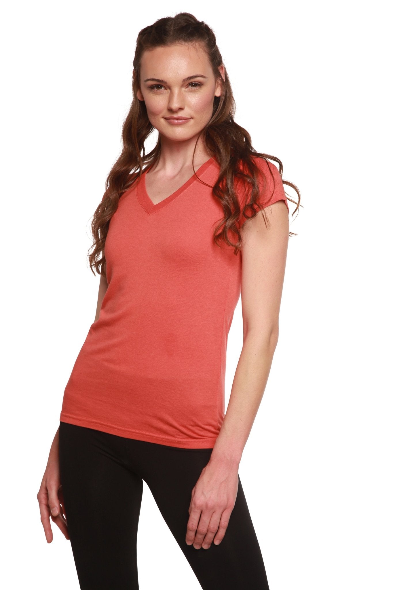 Women's Bamboo Viscose/Cotton V - Neck Cap Sleeve T-Shirt women's tshirt La Vie Bien Women's Bamboo Viscose/Cotton V - Neck Cap Sleeve T-Shirt