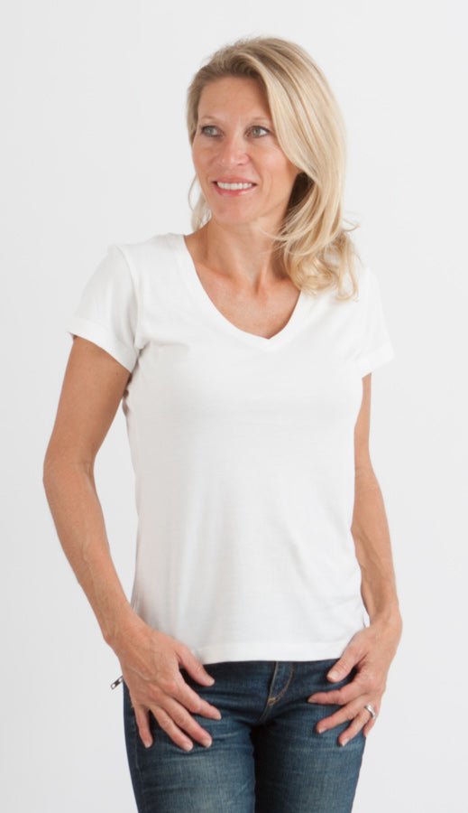 Women's Bamboo Viscose/Cotton V - Neck Cap Sleeve T-Shirt women's tshirt La Vie Bien Women's Bamboo Viscose/Cotton V - Neck Cap Sleeve T-Shirt