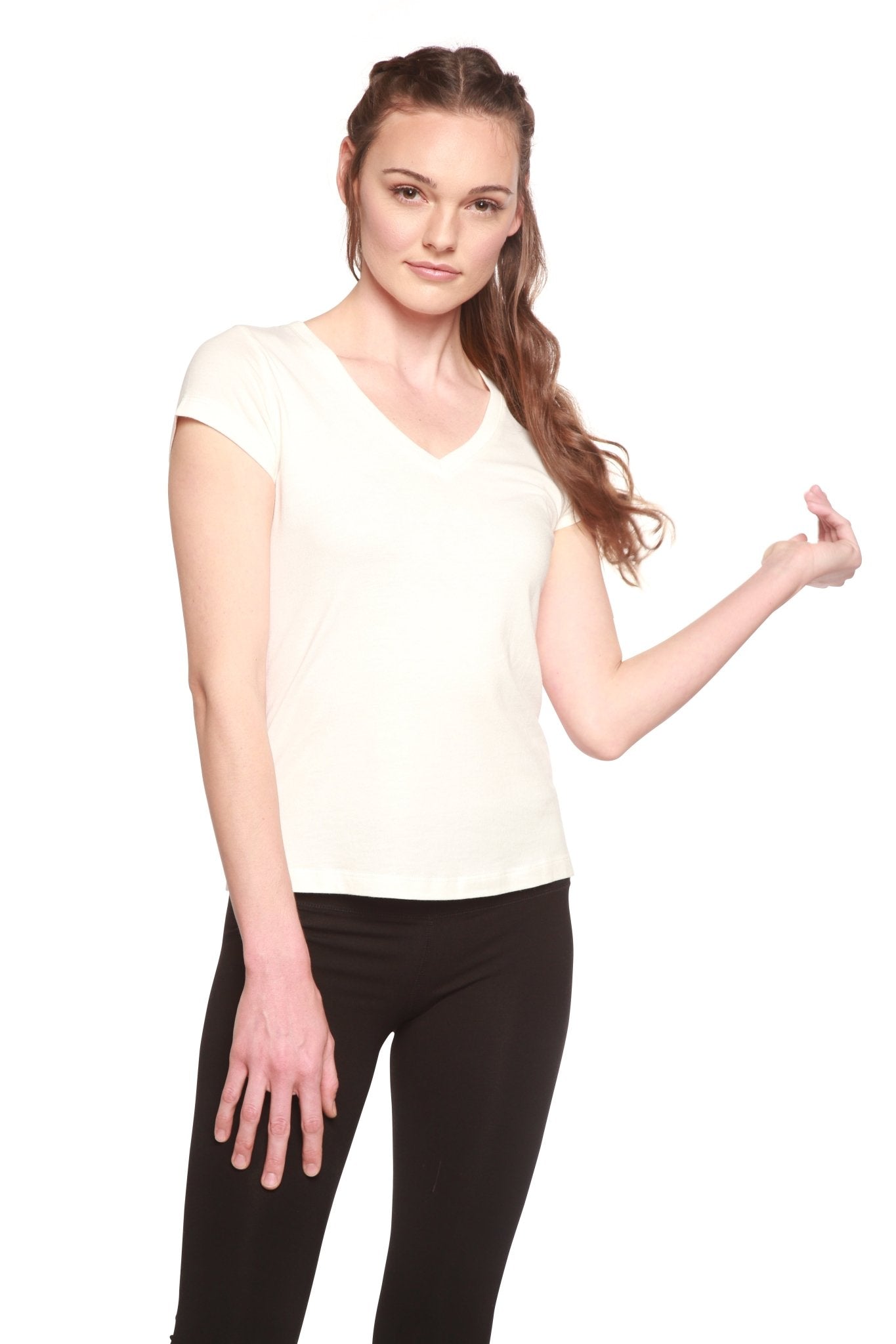 Women's Bamboo Viscose/Cotton V - Neck Cap Sleeve T-Shirt women's tshirt La Vie Bien Women's Bamboo Viscose/Cotton V - Neck Cap Sleeve T-Shirt