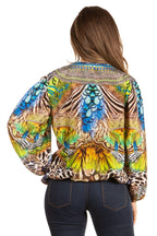 Women's Boho Floral Tunic Top with V-Neck and Elastic Sleeves by Sakkas Sante tops La Vie Bien Women's Boho Floral Tunic Top with V-Neck and Elastic Sleeves by Sakkas Sante