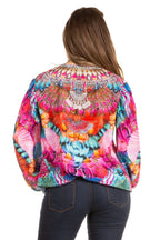 Women's Boho Floral Tunic Top with V-Neck and Elastic Sleeves by Sakkas Sante tops La Vie Bien Women's Boho Floral Tunic Top with V-Neck and Elastic Sleeves by Sakkas Sante