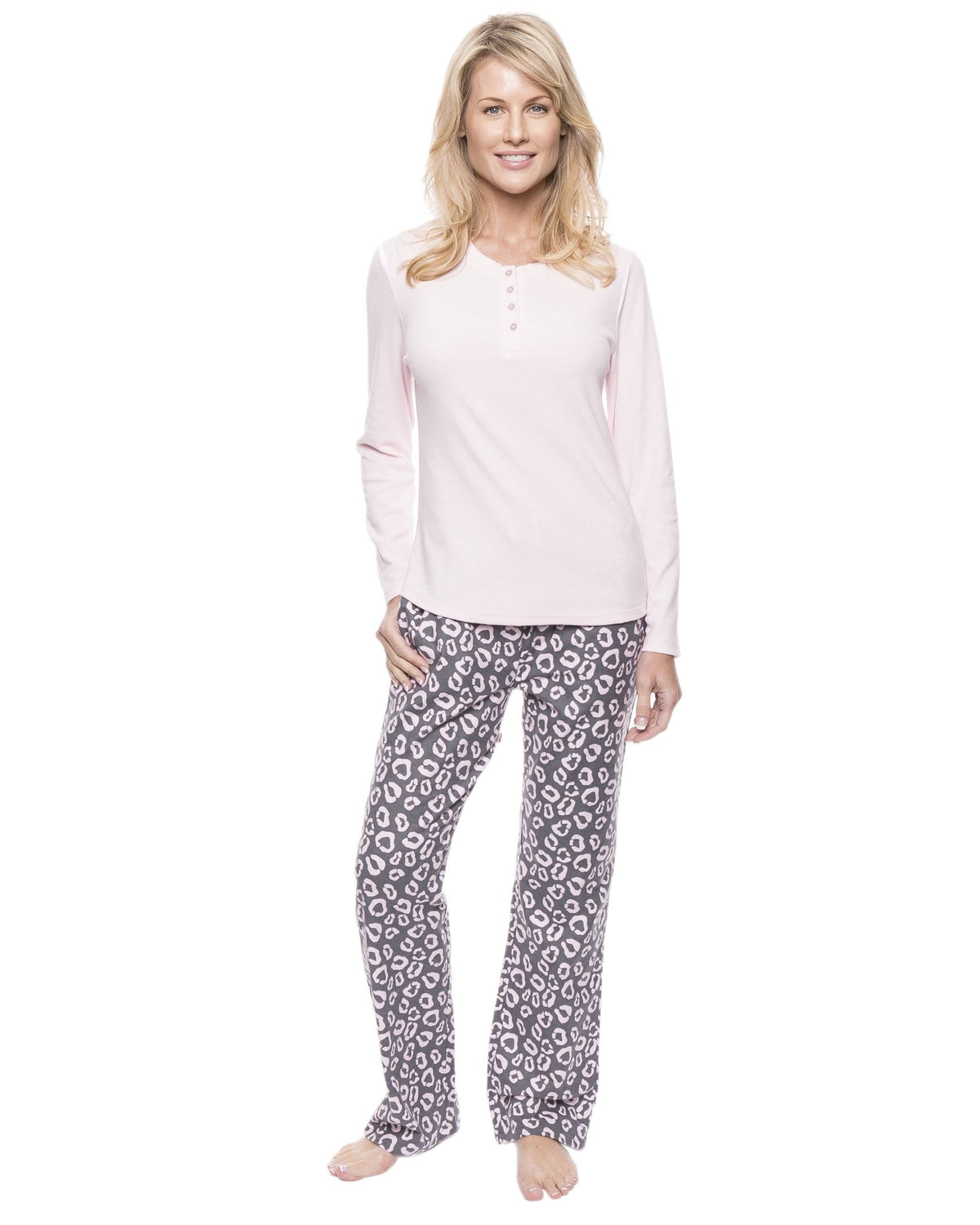 Womens Cotton Flannel Lounge Set with Henley Top pajama-sets La Vie Bien Womens Cotton Flannel Lounge Set with Henley Top