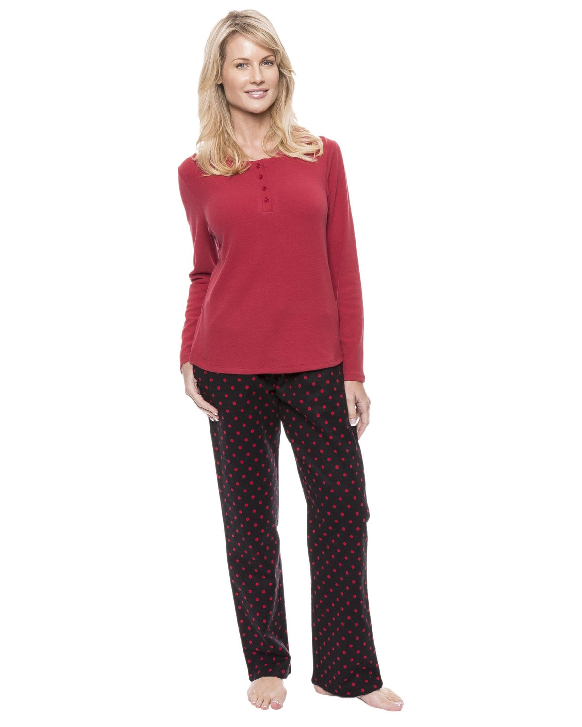 Womens Cotton Flannel Lounge Set with Henley Top pajama-sets La Vie Bien Womens Cotton Flannel Lounge Set with Henley Top