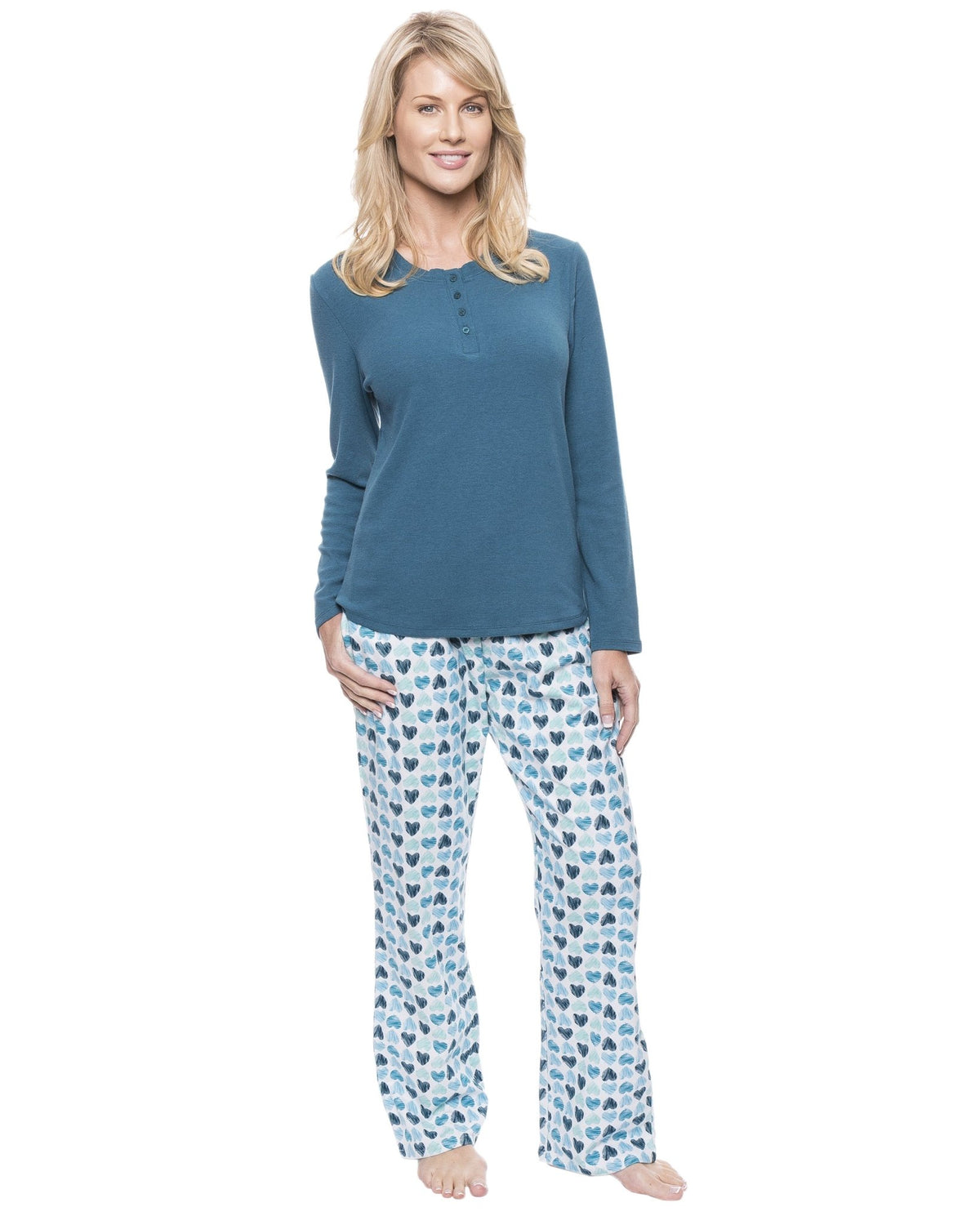 Womens Cotton Flannel Lounge Set with Henley Top pajama-sets La Vie Bien Womens Cotton Flannel Lounge Set with Henley Top