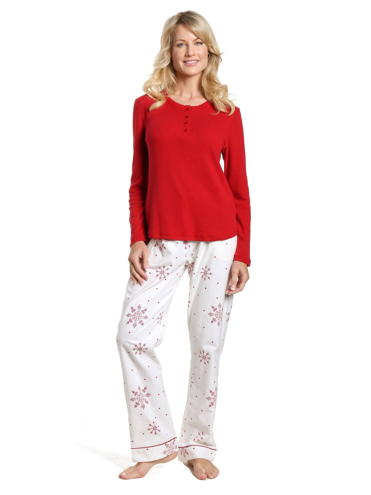 Womens Cotton Flannel Lounge Set with Henley Top pajama-sets La Vie Bien Womens Cotton Flannel Lounge Set with Henley Top