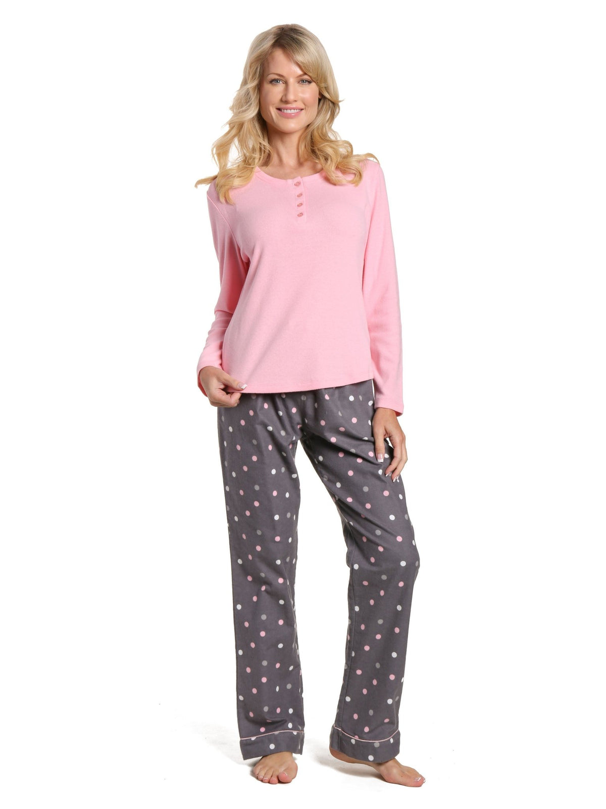 Womens Cotton Flannel Lounge Set with Henley Top pajama-sets La Vie Bien Womens Cotton Flannel Lounge Set with Henley Top