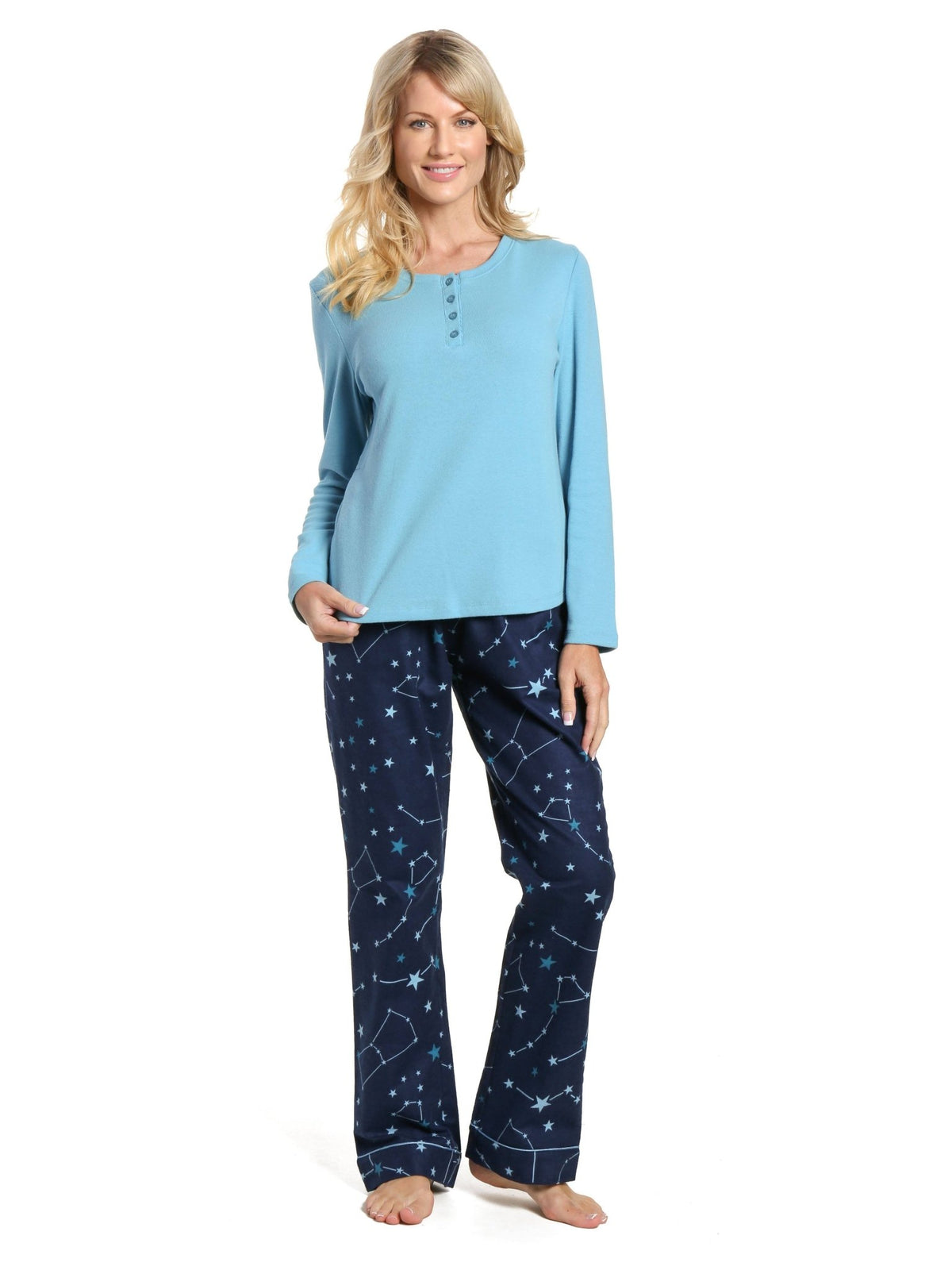 Womens Cotton Flannel Lounge Set with Henley Top pajama-sets La Vie Bien Womens Cotton Flannel Lounge Set with Henley Top