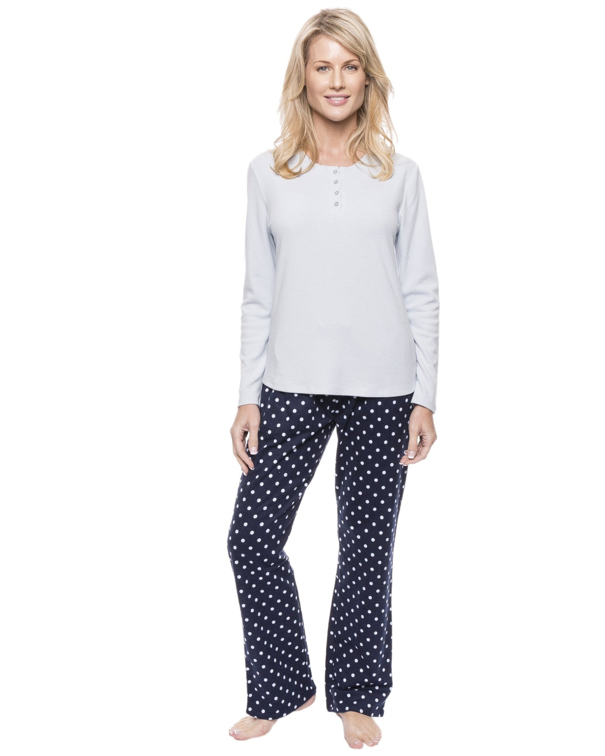 Womens Cotton Flannel Lounge Set with Henley Top pajama-sets La Vie Bien Womens Cotton Flannel Lounge Set with Henley Top