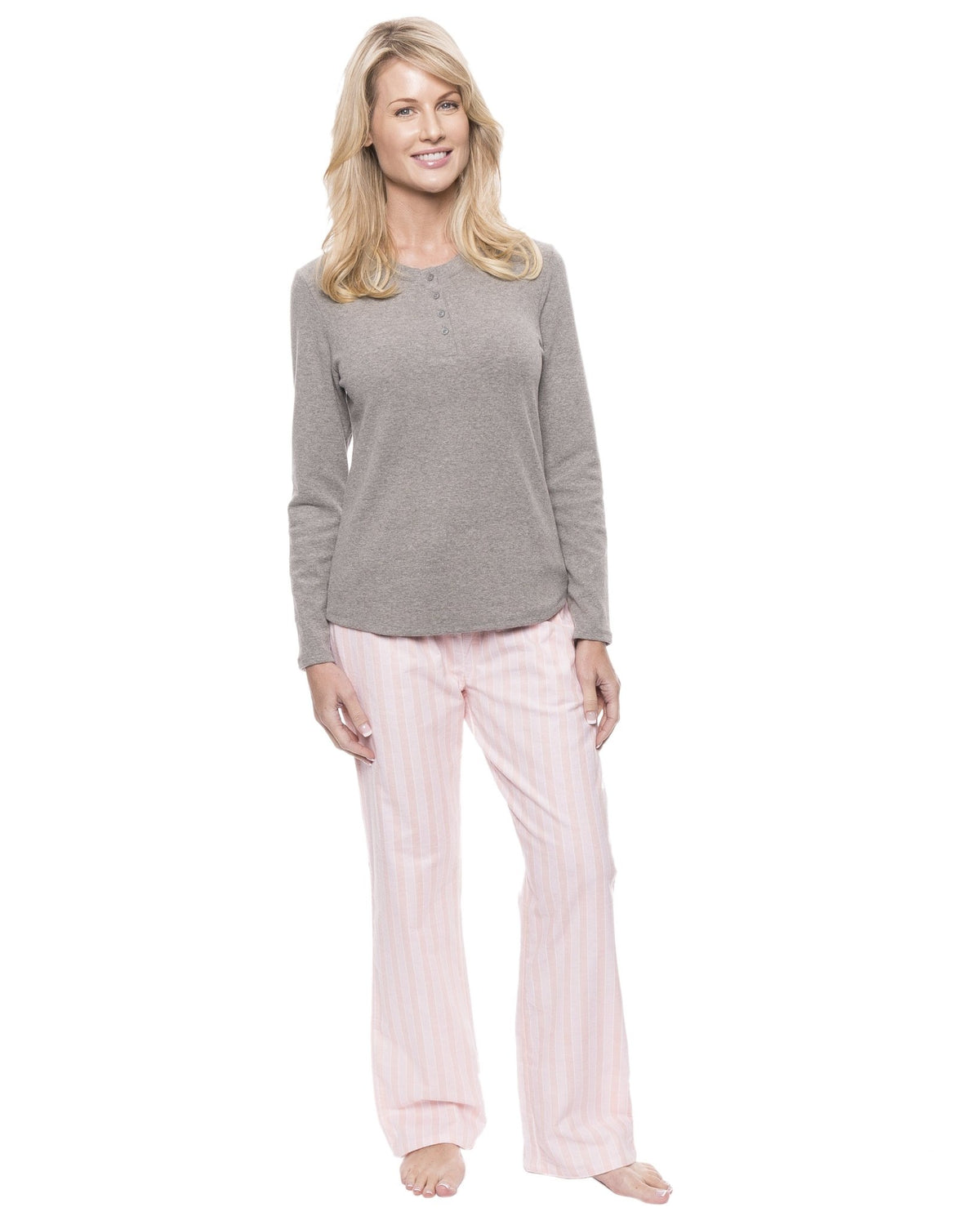 Womens Cotton Flannel Lounge Set with Henley Top pajama-sets La Vie Bien Womens Cotton Flannel Lounge Set with Henley Top