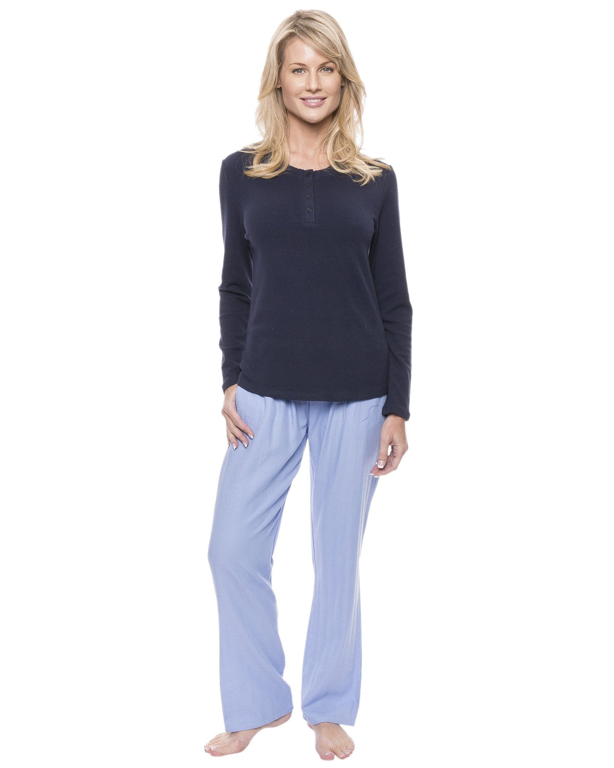 Womens Cotton Flannel Lounge Set with Henley Top pajama-sets La Vie Bien Womens Cotton Flannel Lounge Set with Henley Top