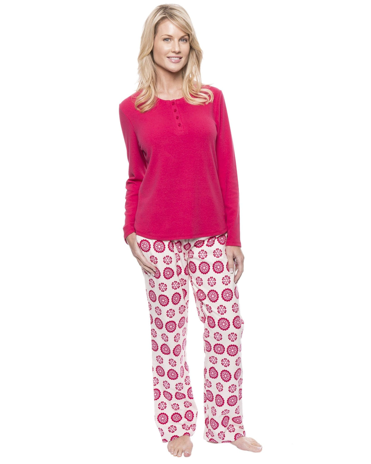 Womens Cotton Flannel Lounge Set with Henley Top pajama-sets La Vie Bien Womens Cotton Flannel Lounge Set with Henley Top