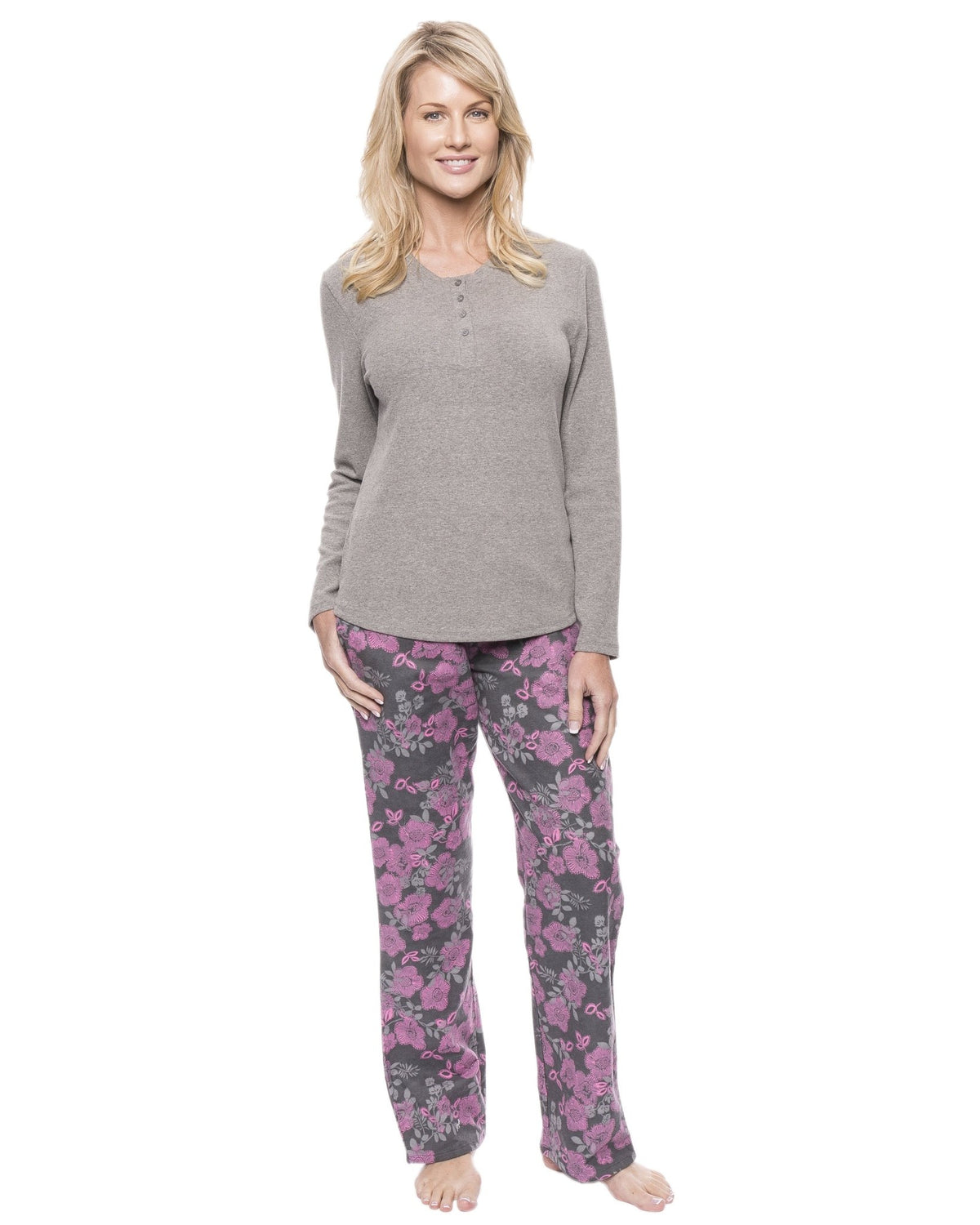 Womens Cotton Flannel Lounge Set with Henley Top pajama-sets La Vie Bien Womens Cotton Flannel Lounge Set with Henley Top