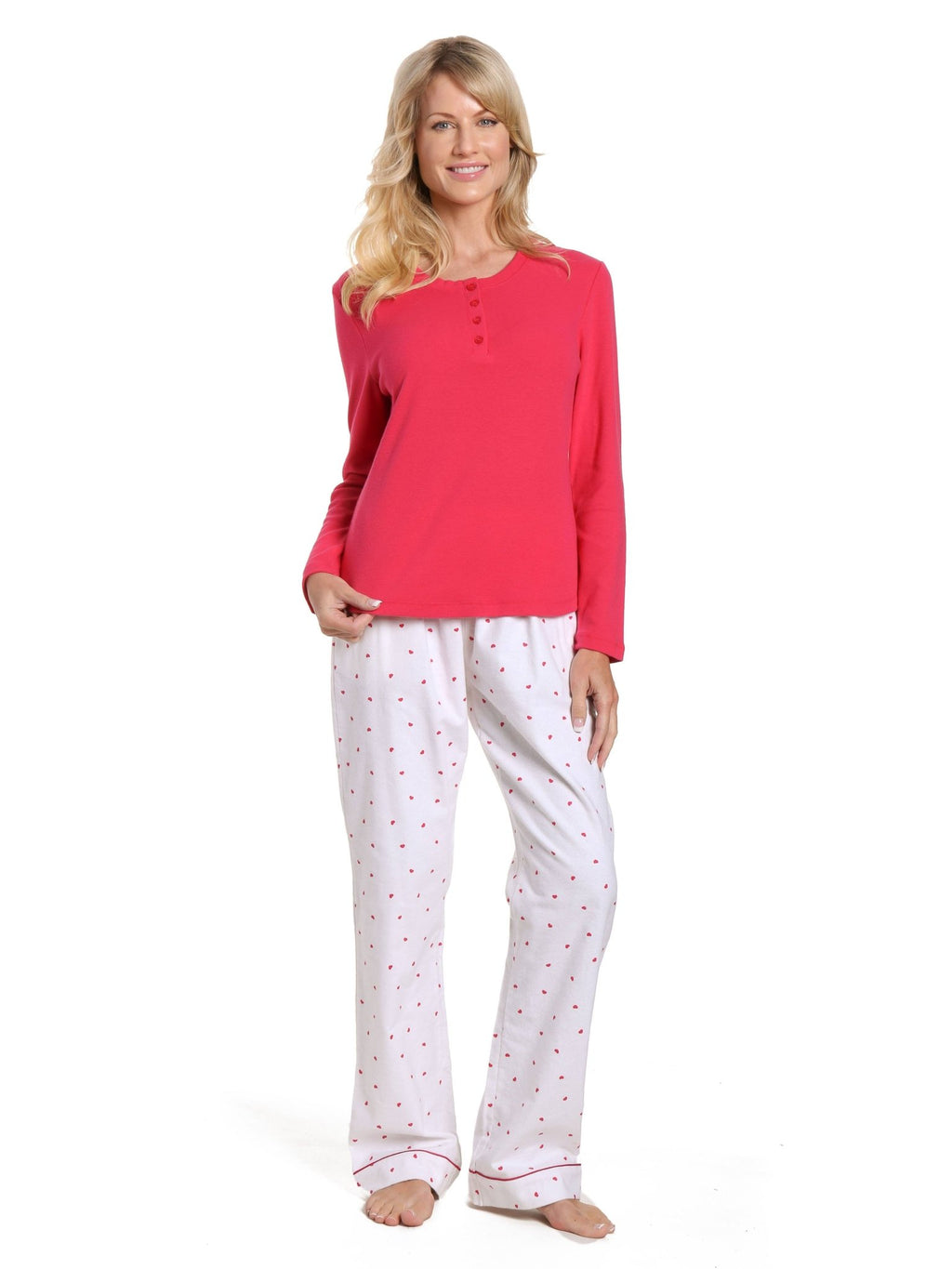 Womens Cotton Flannel Lounge Set with Henley Top pajama-sets La Vie Bien Womens Cotton Flannel Lounge Set with Henley Top