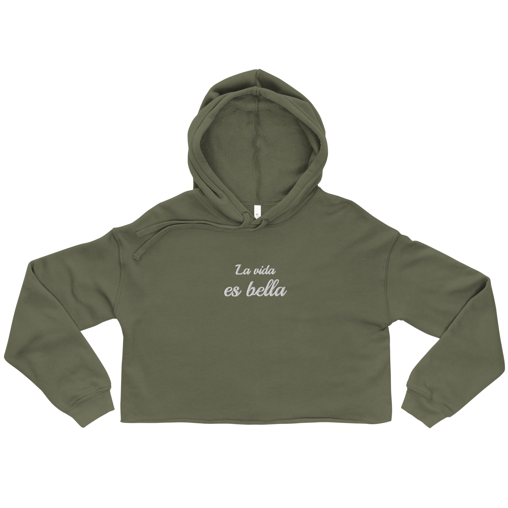 La vida es bella embroidered Crop Hoodie