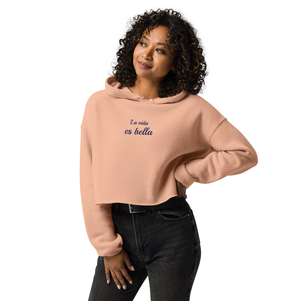 La vida es bella embroidered Crop Hoodie