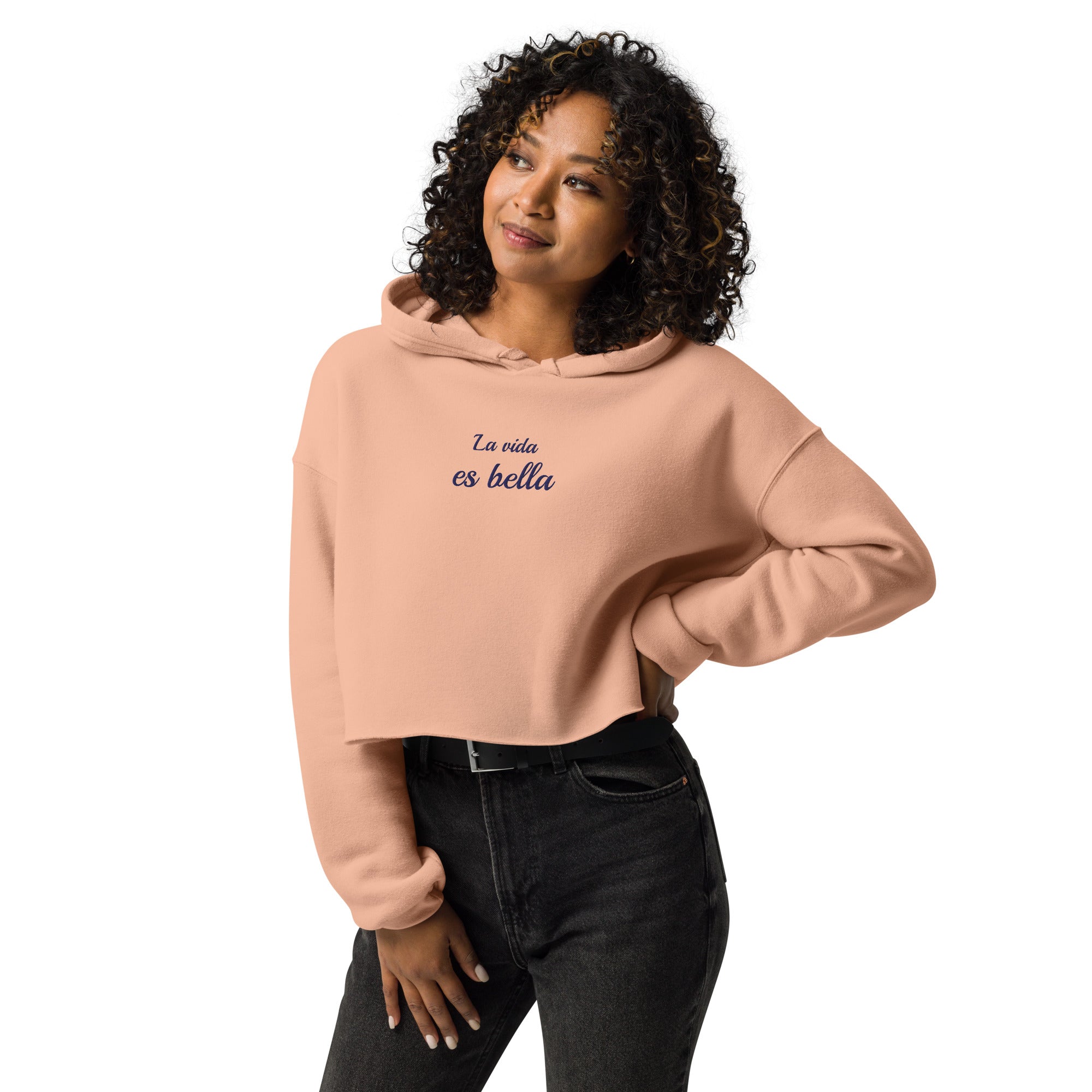 La vida es bella embroidered Crop Hoodie