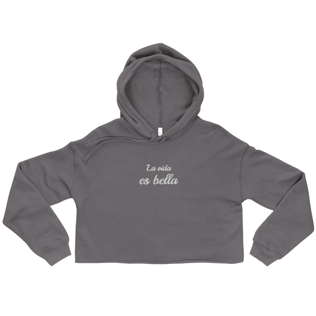 La vida es bella embroidered Crop Hoodie