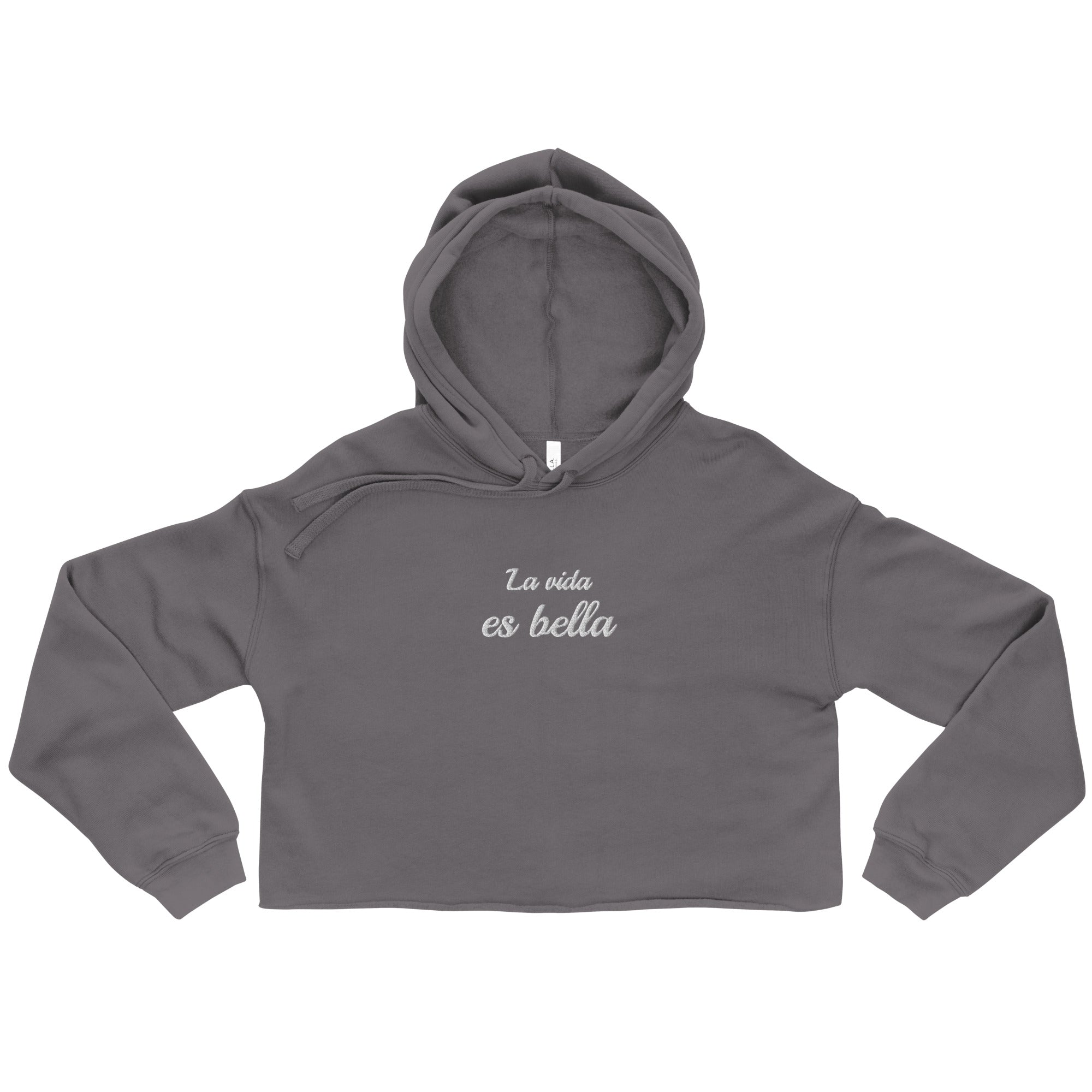 La vida es bella embroidered Crop Hoodie