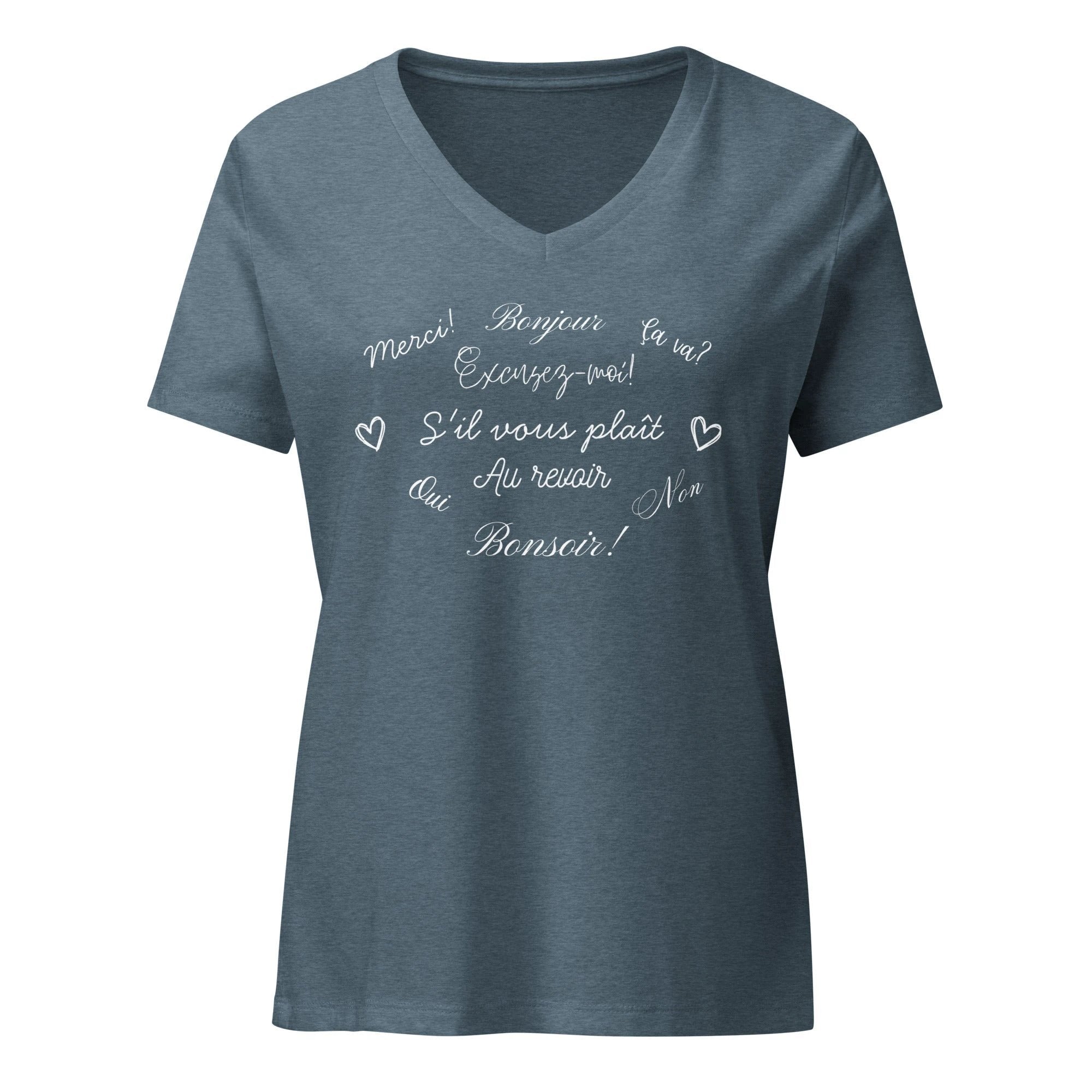 Women’s French phrases relaxed v-neck t-shirt by La Vie Bien