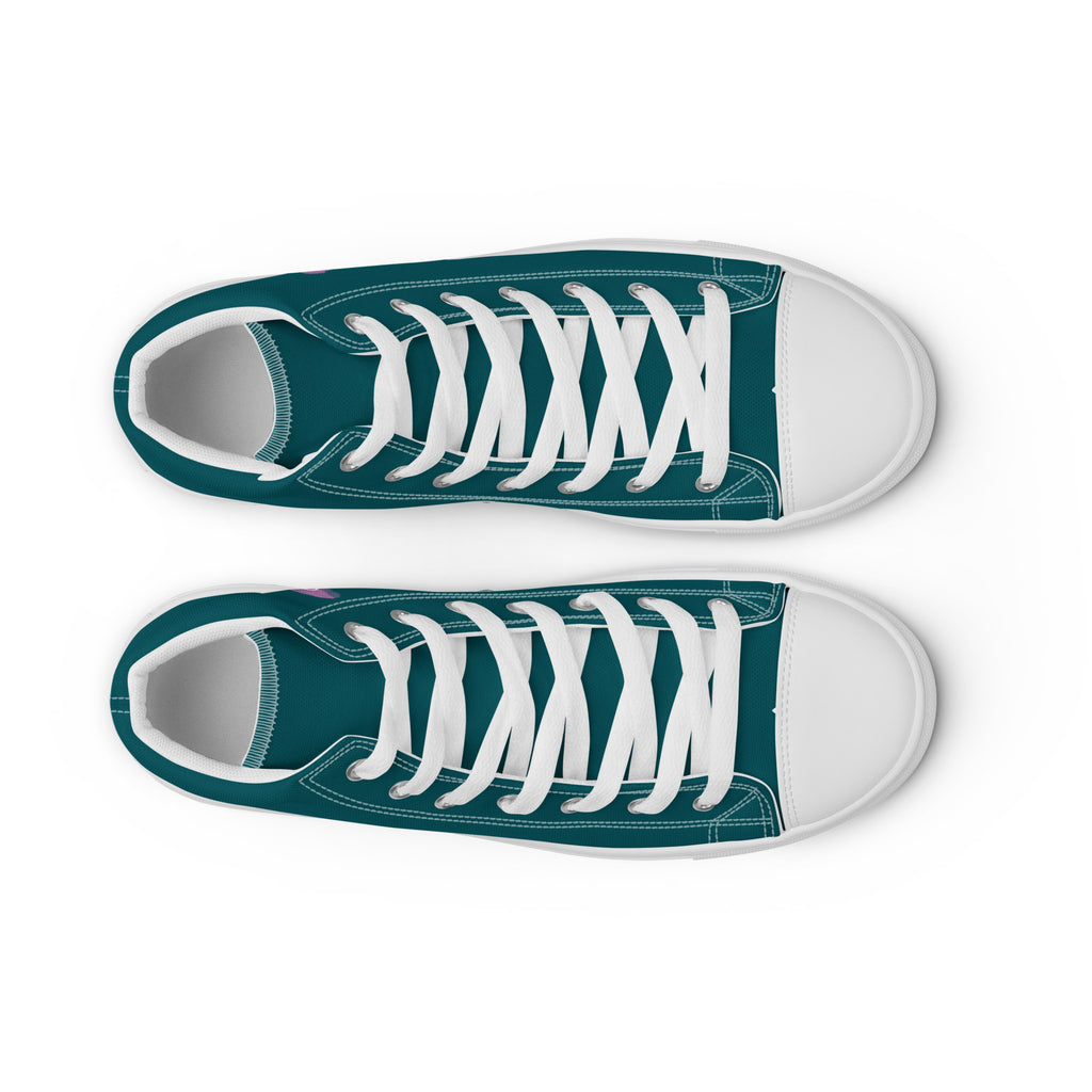 Women’s turquoise and pink heart high top canvas shoes