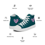 Women’s turquoise and pink heart high top canvas shoes by La Vie Bien