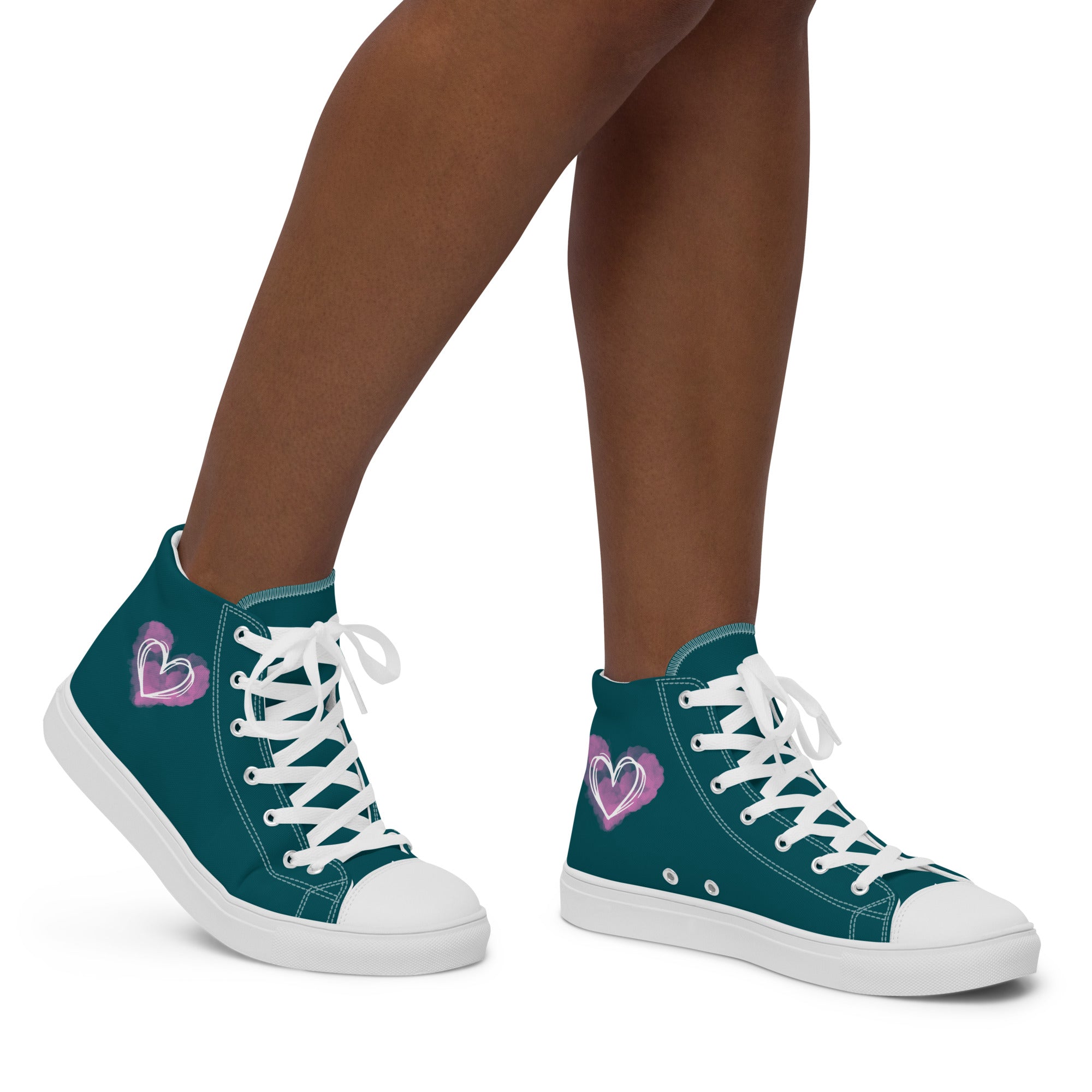 Women’s turquoise and pink heart high top canvas shoes