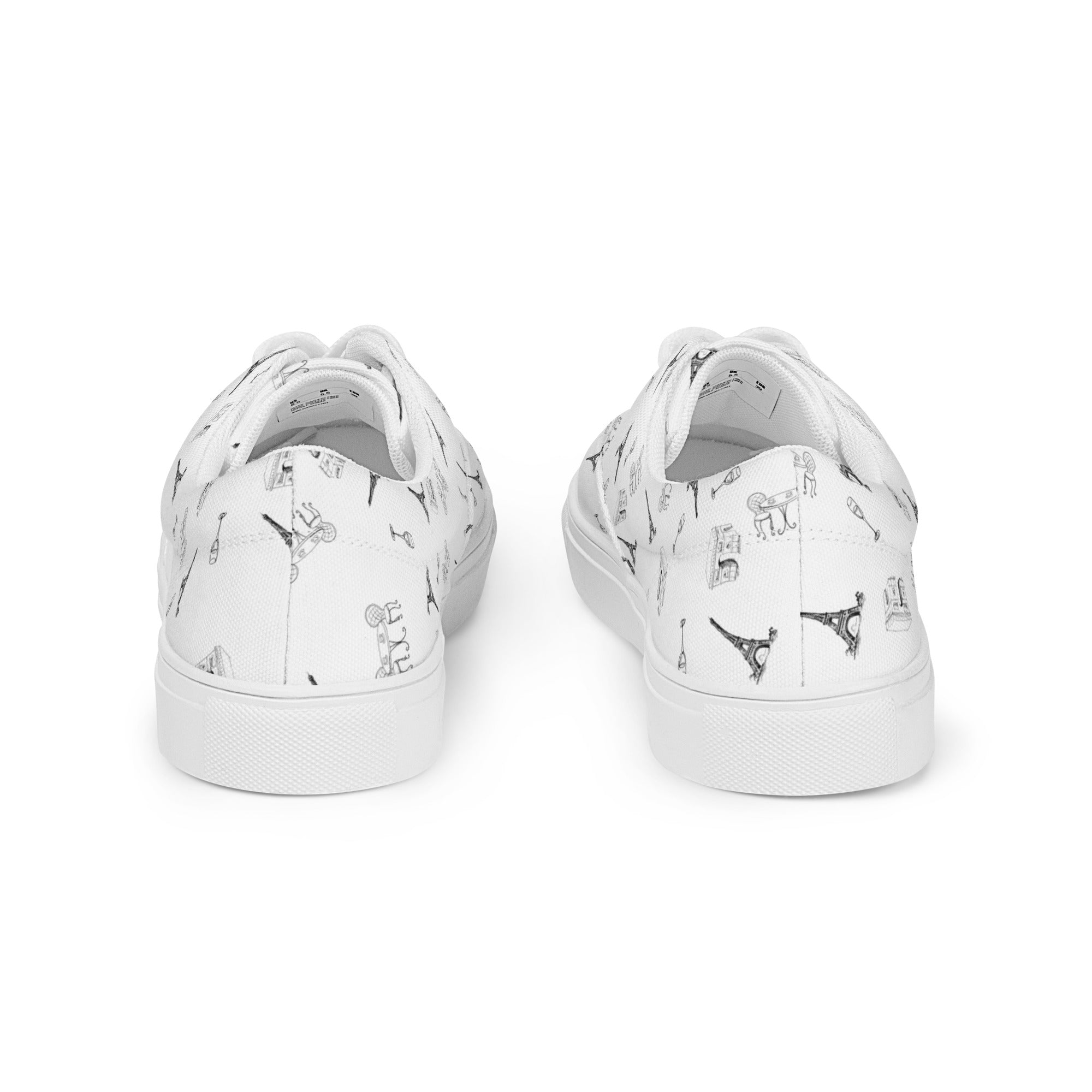 Women’s Parisian Elegance lace-up canvas shoes with french landmarks, black and white