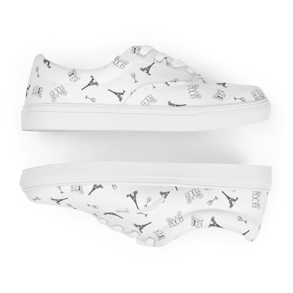 Women’s Parisian Elegance lace-up canvas shoes with french landmarks, black and white