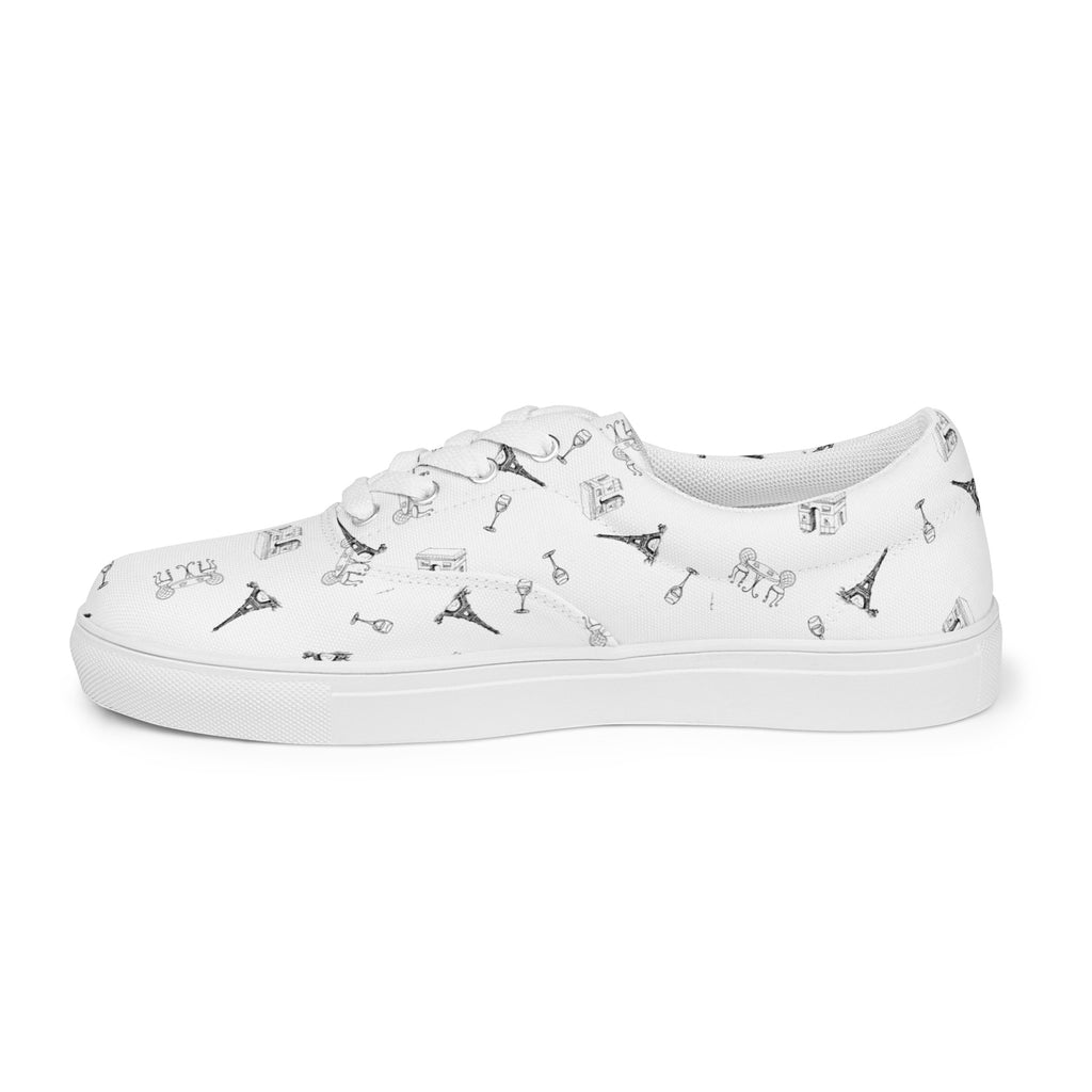 Women’s Parisian Elegance lace-up canvas shoes with french landmarks, black and white