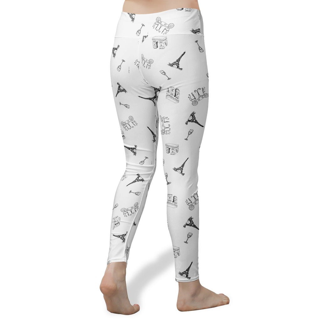 Women's Parisian Dreams High Waist Yoga Leggings - Eiffel Tower, Arc de Triomphe, Wine glasses, bistro table with chairs Leggings La Vie Bien Women's Parisian Dreams High Waist Yoga Leggings - Eiffel Tower, Arc de Triomphe, Wine glasses, bistro table with chairs