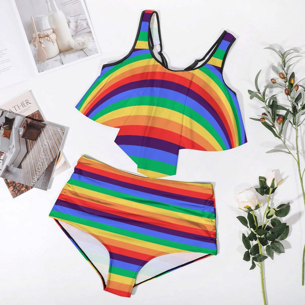 Women's Plus Size Rainbow Striped Two piece Tankini