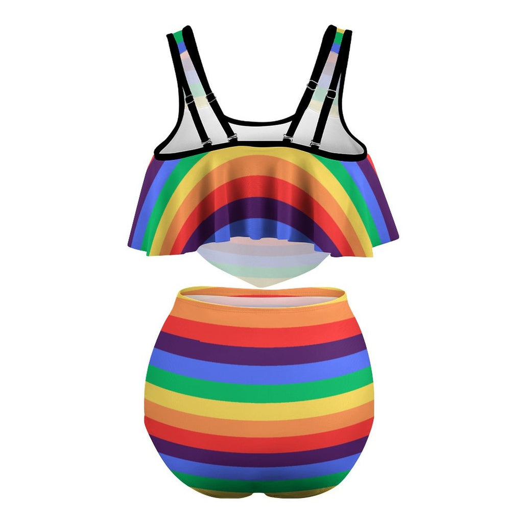 Women's Plus Size Rainbow Striped Two piece Tankini