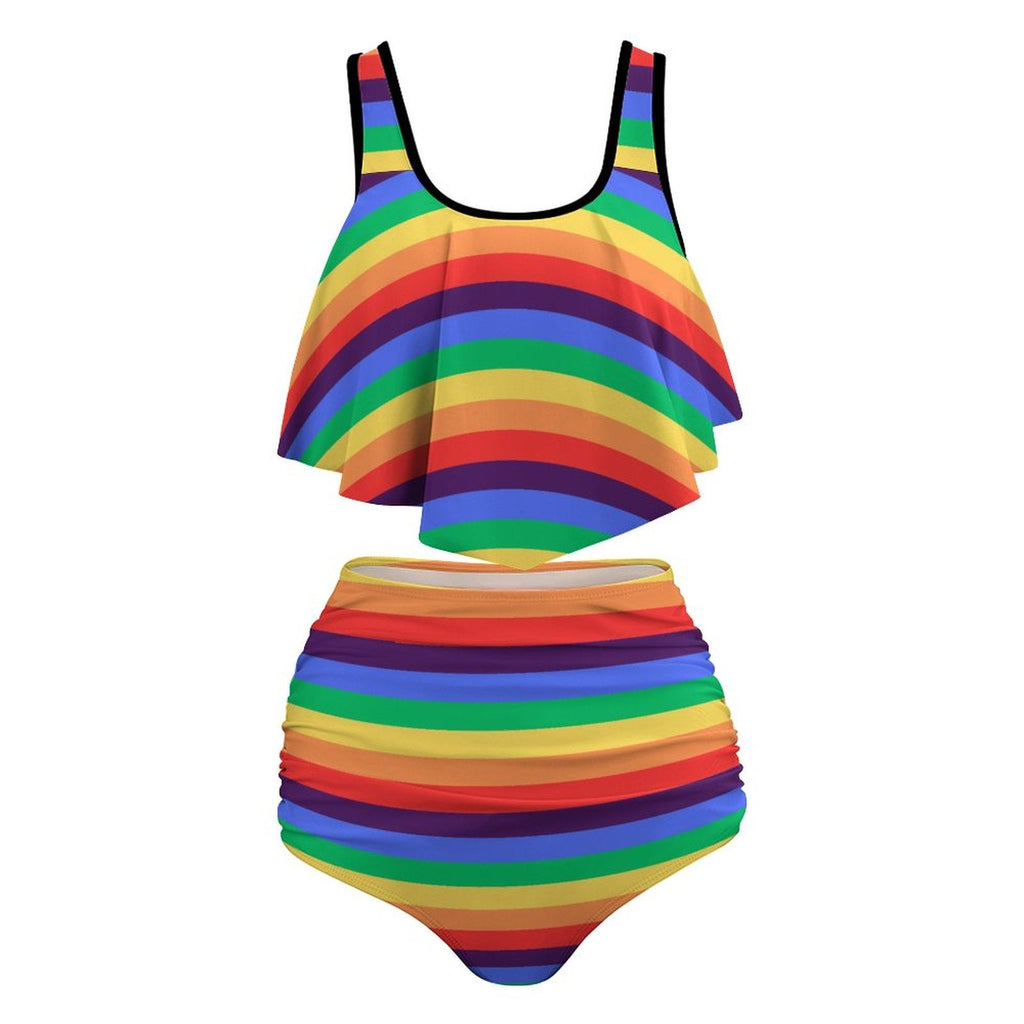Women's Plus Size Rainbow Striped Two piece Tankini