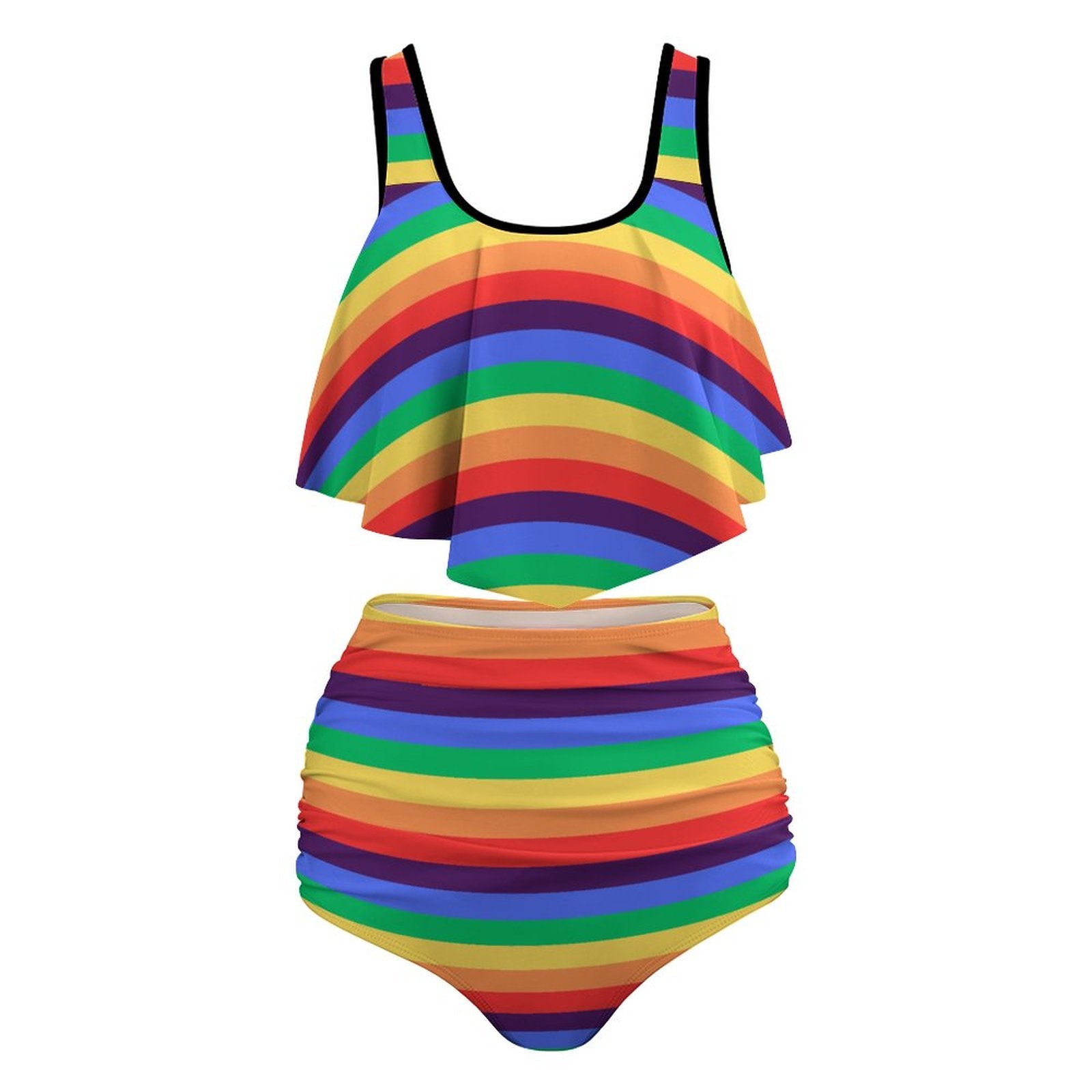 Women's Plus Size Rainbow Striped Two piece Tankini