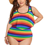 Women's Plus Size Rainbow Striped Two piece Tankini by SALE-Personal Design