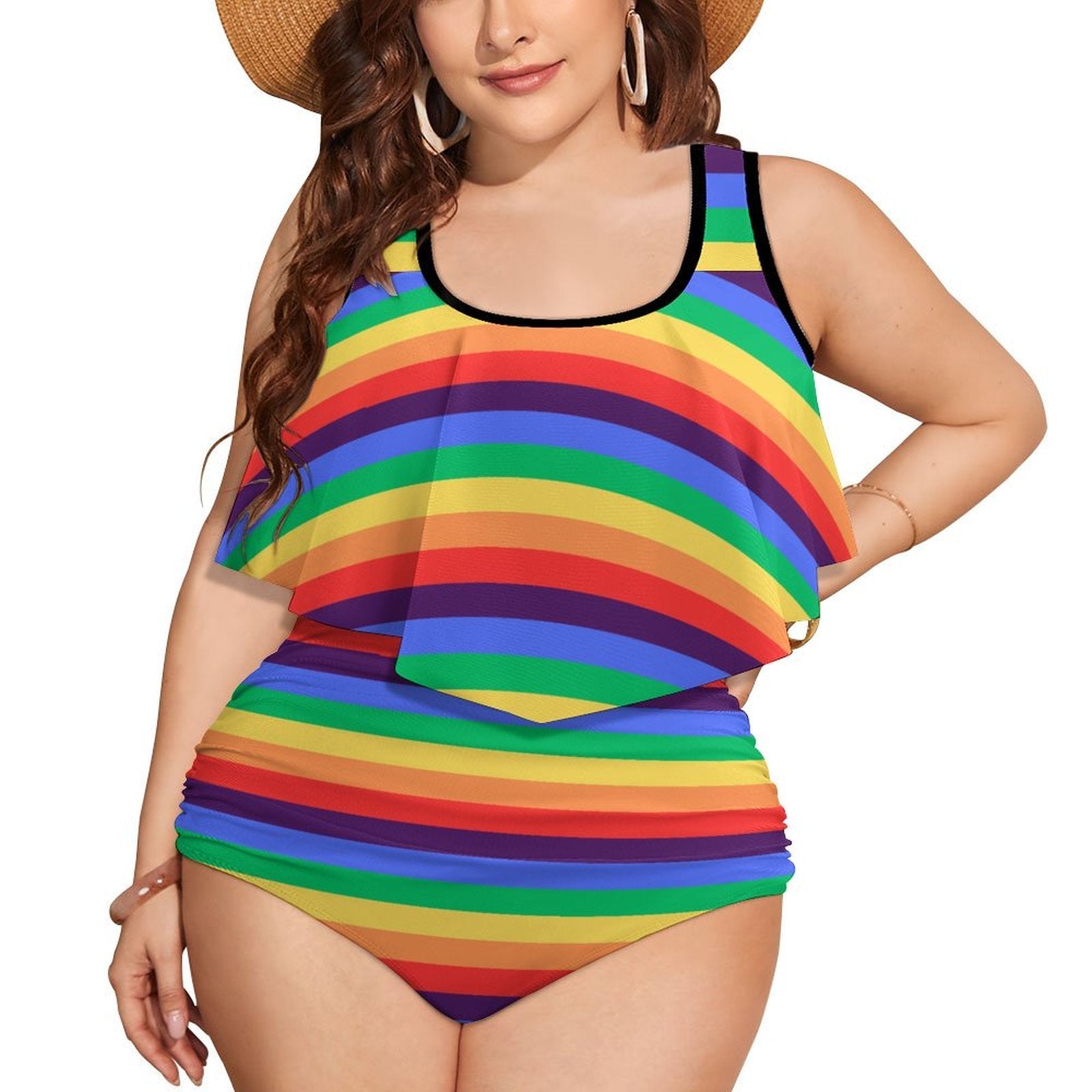 Women's Plus Size Rainbow Striped Two piece Tankini