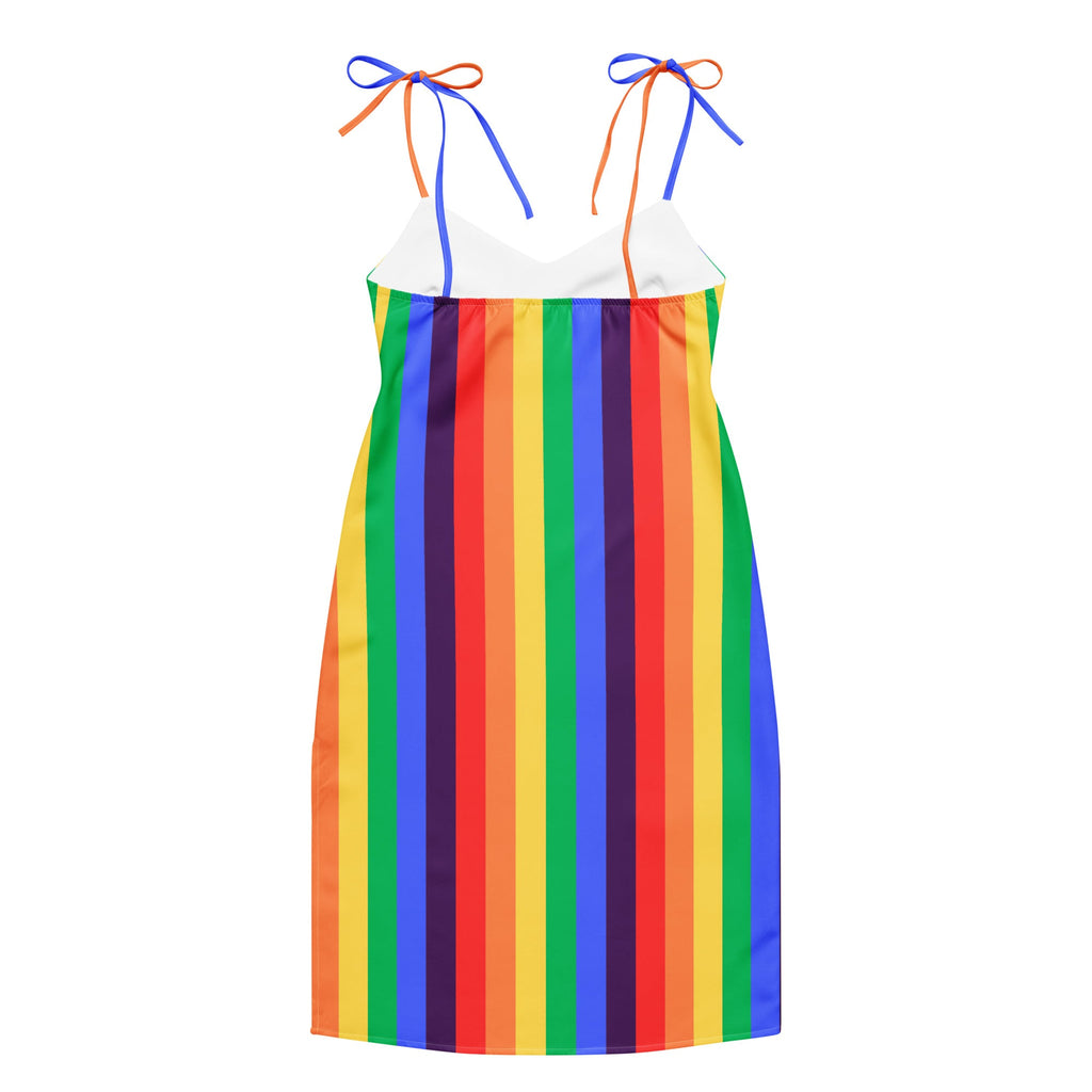 Women's rainbow striped Tie - strap midi dress