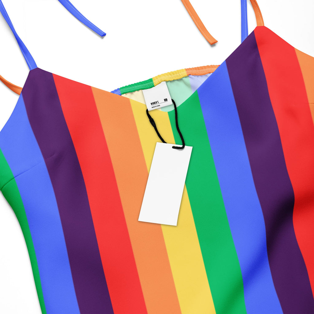 Women's rainbow striped Tie - strap midi dress
