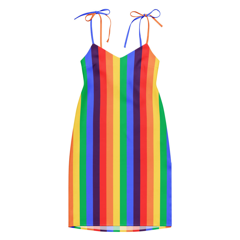Women's rainbow striped Tie - strap midi dress