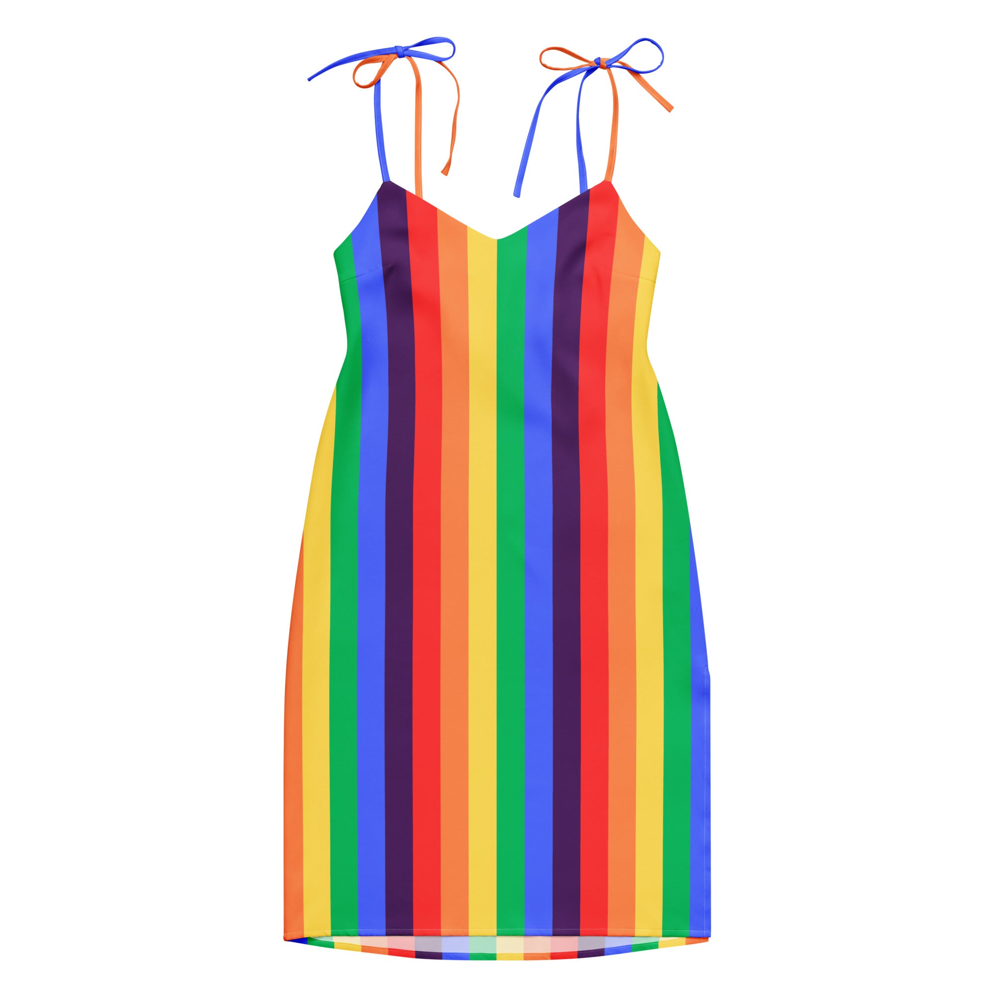 Women's rainbow striped Tie - strap midi dress
