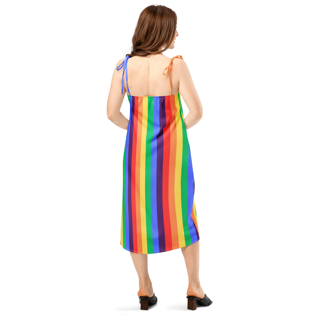 Women's rainbow striped Tie - strap midi dress