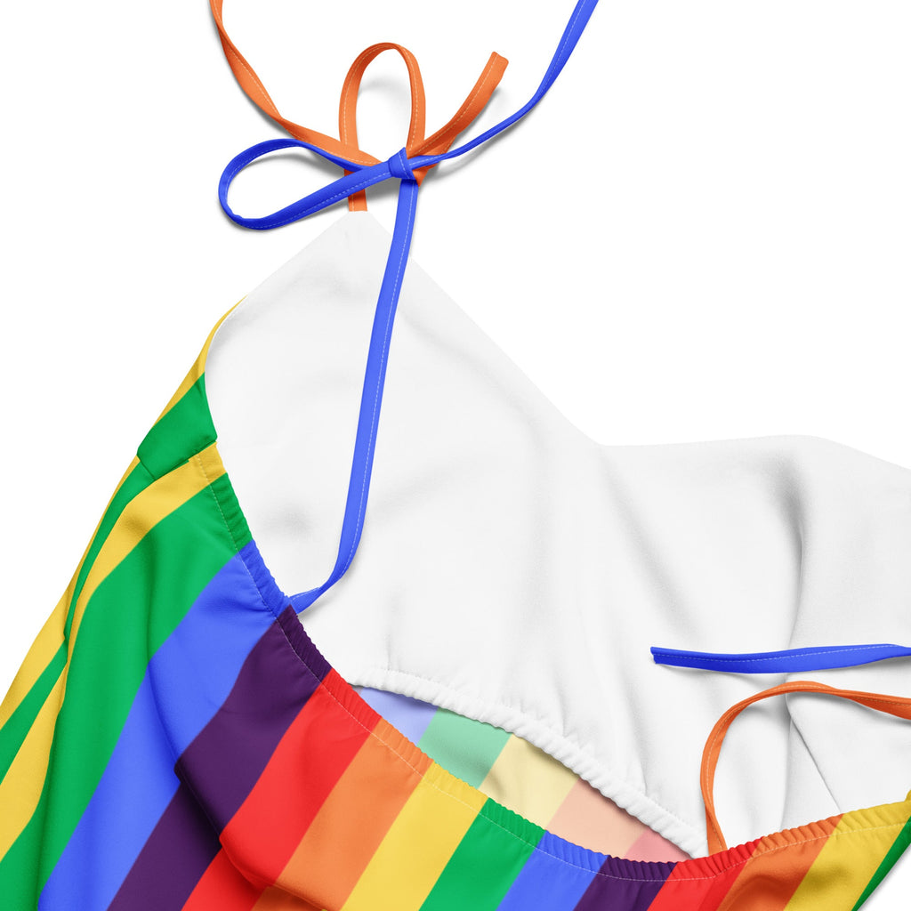 Women's rainbow striped Tie - strap midi dress