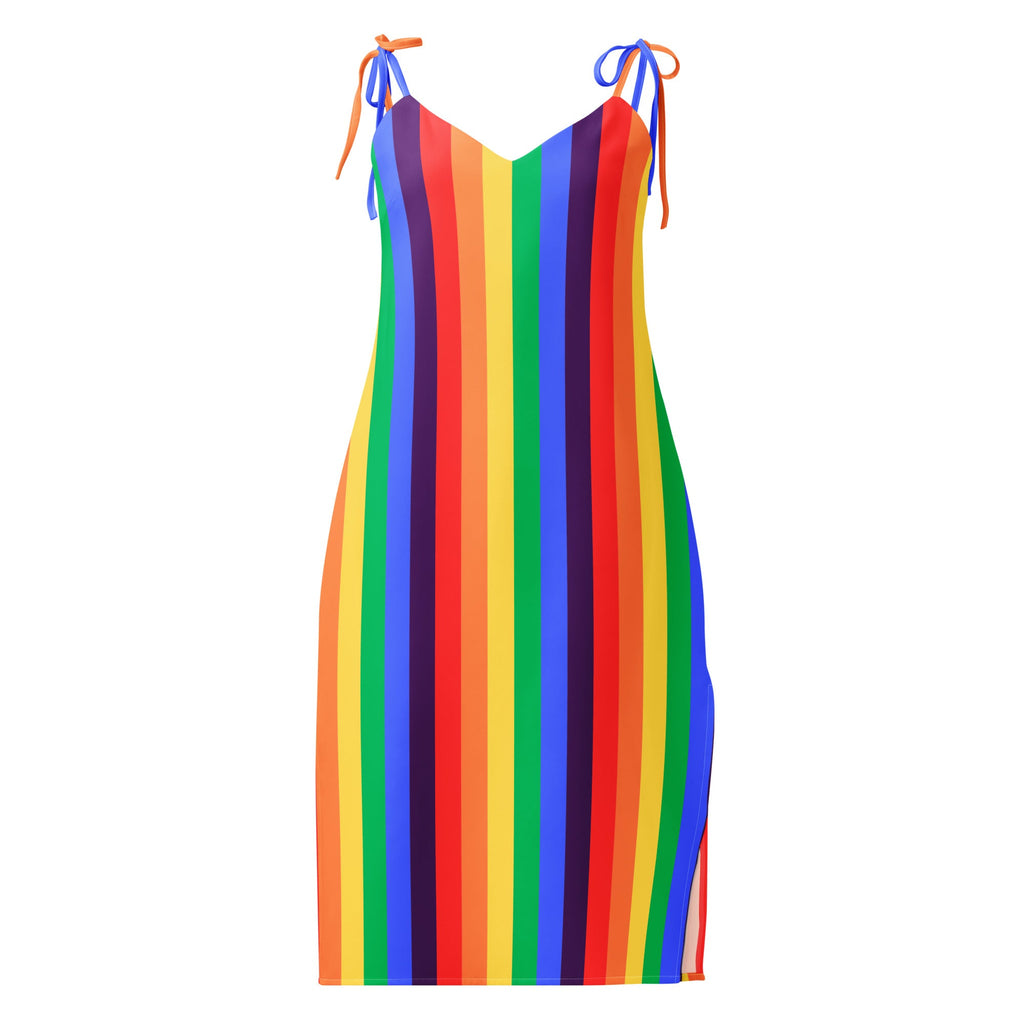 Women's rainbow striped Tie - strap midi dress