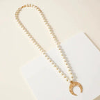Wood Bead Crescent Pendant Necklace | Ivory or Mint by The Bullish Store