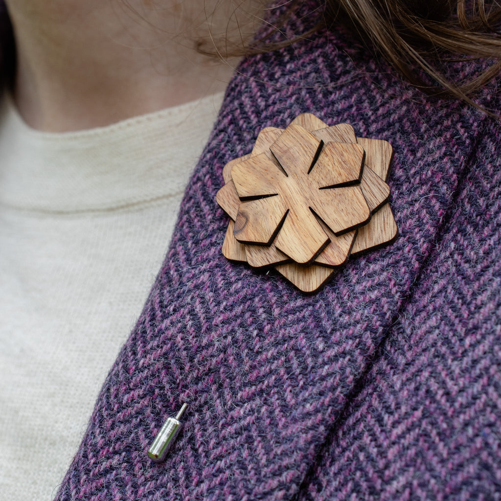 Wood Brooch | Layered Dahlia Rosette Brooch La Vie Bien Wood Brooch | Layered Dahlia Rosette