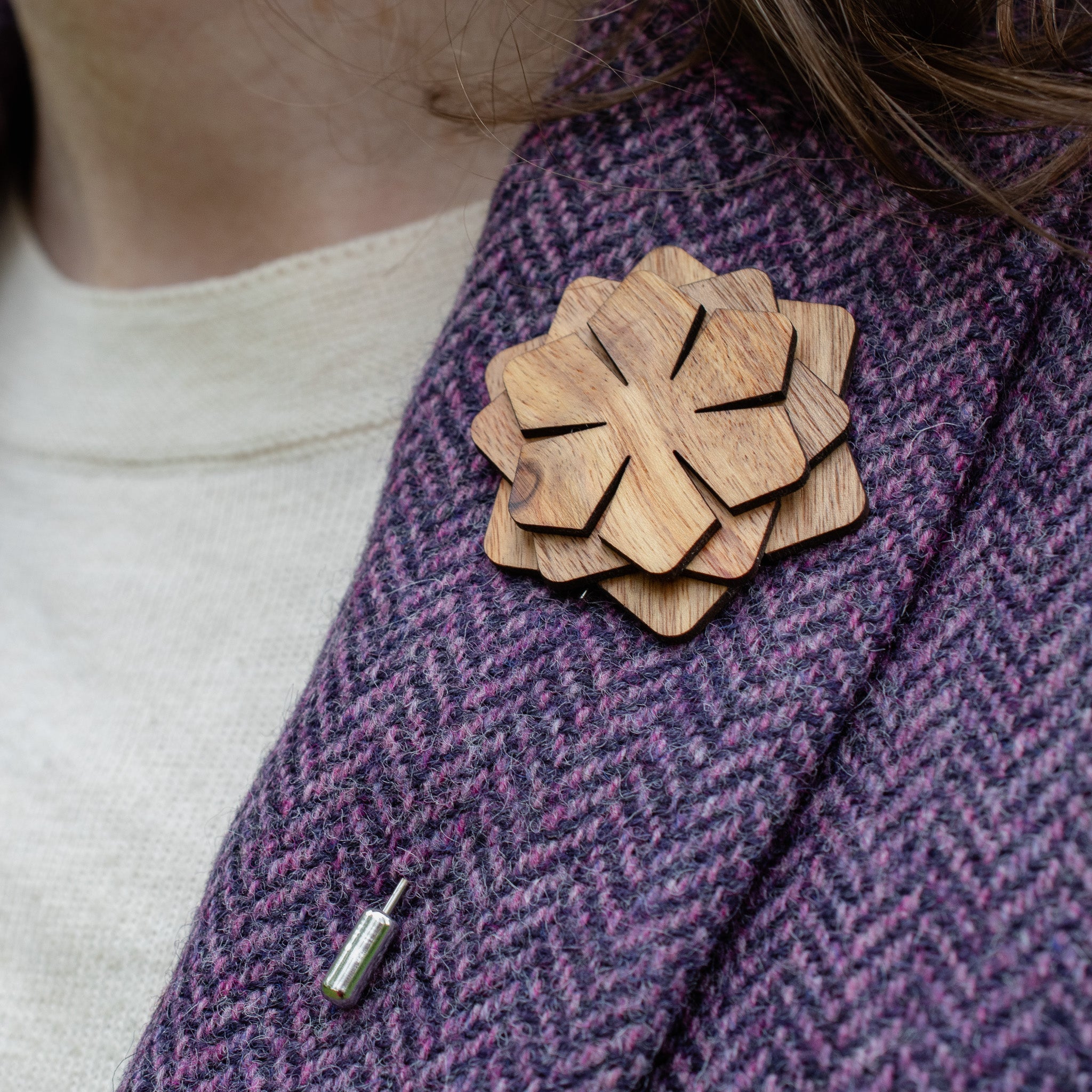 Wood Brooch | Layered Dahlia Rosette Brooch La Vie Bien Wood Brooch | Layered Dahlia Rosette